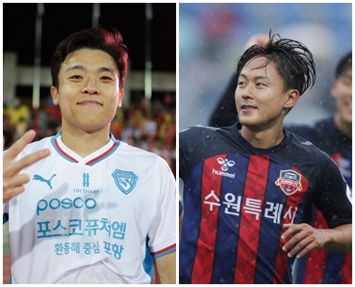 포항 정재희(왼쪽)와 수원FC 이승우. 제공 | 한국프로축구연맹