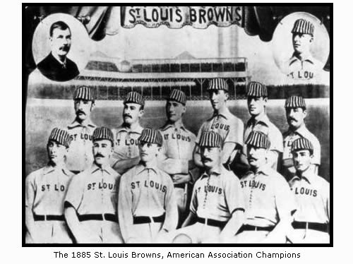 크리스 폰 아예데(왼쪽위 동그라미)와 아메리카어소시에이션 리그 4연패에 성공한 세인트루이스 브라운스 선수단 <출처=distilledhistory>