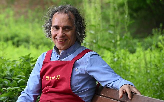 Father Kim Ha-jong, also known as Vincenzo Bordo, originally from Italy, poses for a photograph near Anna’s House in Seongnam, Gyeonggi Province, on April 30. (Lim Se-jun/The Korea Herald)