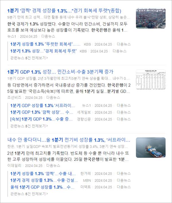 ▲ 2024년 1분기 경제성장률 관련 기사
