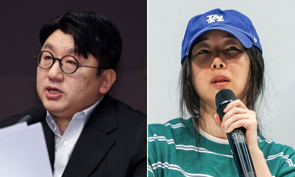 방시혁 하이브 의장(왼쪽)과 어도어 민희진 대표. 연합뉴스