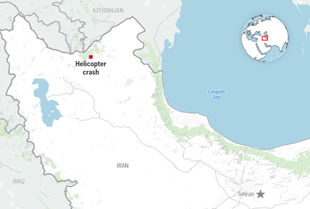 에브라힘 라이시 이란 대통령을 태우고 추락한 헬리콥터의 위치가 표시된 지도. ⓒAP통신 홈페이지 캡처