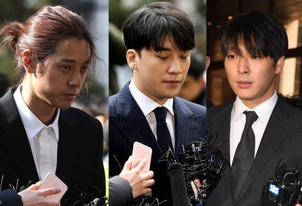 '버닝썬 게이트' 핵심 인물인 가수 정준영(왼쪽 사진부터), 승리, 최종훈. 한국일보 자료사진