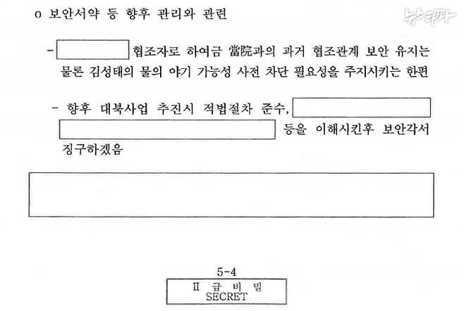 국정원 블랙요원 김모씨가 작성한 2급 비밀문건 5쪽(2019.2.1. 생산)