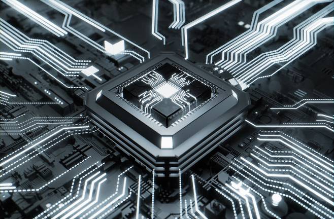 인공지능 칩이 중앙처리장치(CPU) 내부에서 빅 데이터 정보를 처리하고있다.(사진=게티이미지)