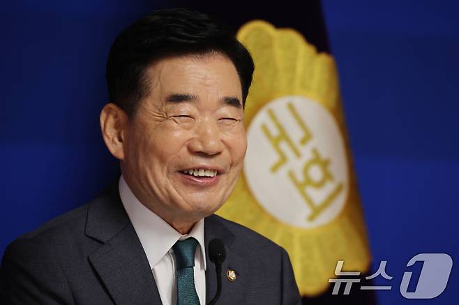 김진표 국회의장이 22일 오전 서울 여의도 국회 사랑재에서 기자간담회를 하고 있다. (공동취재) 2024.5.22/뉴스1 ⓒ News1 송원영 기자