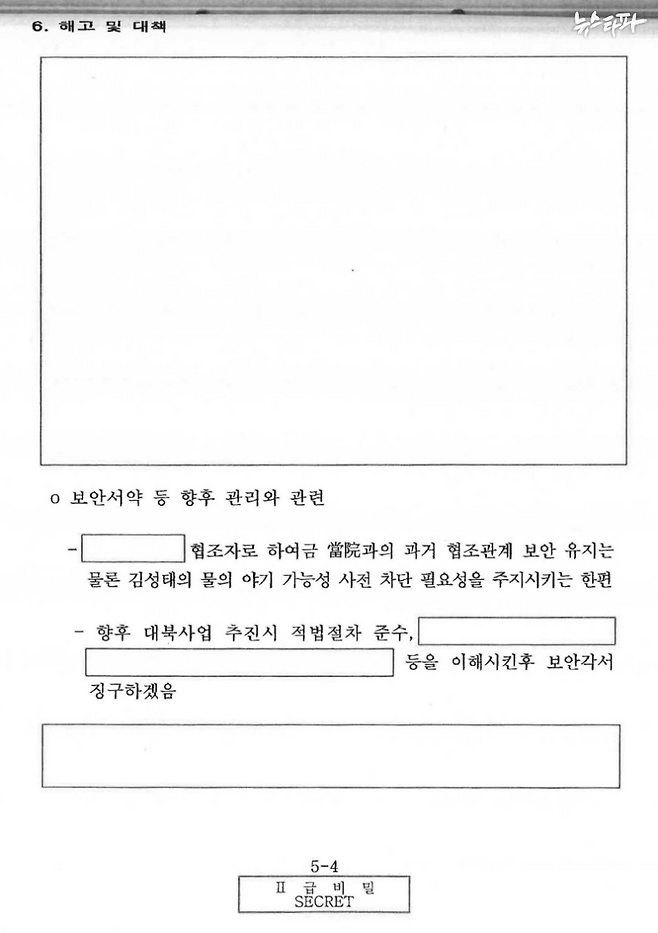 국정원 블랙요원 김모씨가 작성한 2급 비밀문건 5쪽(2019.2.1. 생산)&nbsp;&nbsp;