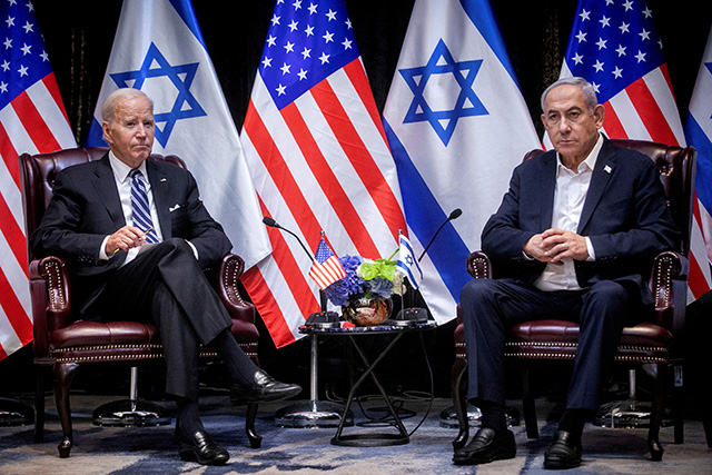 ▲ 지난해 10월 18일(현지시각) 조 바이든(왼쪽) 미국 대통령이 베냐민 네타냐후 이스라엘 총리와 만나 회담을 가졌다. ⓒ로이터=연합뉴스