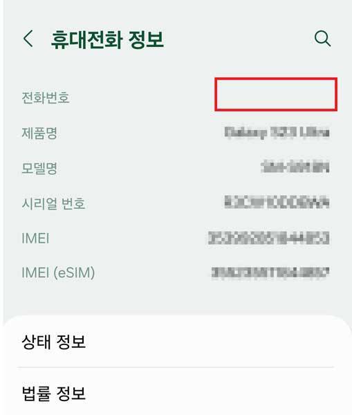 유심에 번호 등록이 되지 않은 경우, 유심을 꽂아도 설정 앱의 휴대전화 정보(상태) 메뉴에 전화번호가 표시되지 않음(참고 사진은 삼성전자 단말기의 경우) / 출처=IT동아