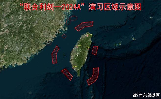 중국 인민해방군 동부전구가 공개한 훈련 범위