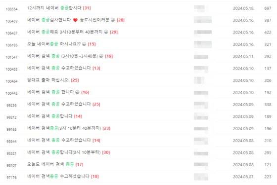 한동훈 팬카페 '위드후니'에 올라온 네이버 총공(총공격) 관련 글. 특정 시간대에 '한동훈' 검색어를 입력해 한 전 위원장 관련 기사나 글이 상단에 위치하게끔 하기 위한 집단행동이다. 네이버 캡처