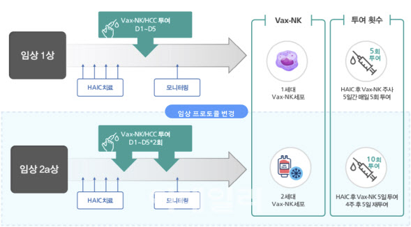 VAX-NK/HCC 임상 1상과 2a상 디자인. (사진=박셀바이오)