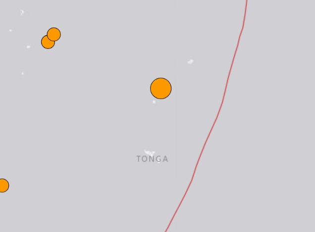 통가 수도 누쿠알로에서 북쪽으로 약 198㎞ 떨어진 지점에서 규모 6.6 지진이 발생했다. <출처=미국 지질조사국(USGS) 홈페이지 캡처>