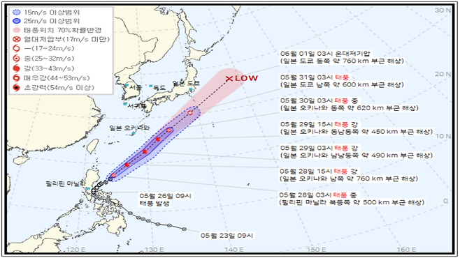 제1호 태풍 '에위니아(EWINIAR)' 예상 이동 경로 (사진, 기상청)