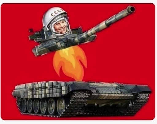 러시아 구형 탱크의 포탑이 파괴되는 모습을 조롱하는 네티즌의 그림