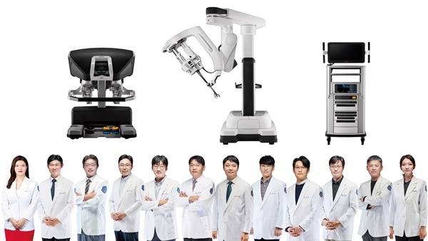 가톨릭관동대 국제성모병원은 오는 5일 로봇수술센터를 개소한다고 29일 전했다. (왼쪽부터) 산부인과 김수림·황종하, 외과 박민근·하만호·손해영·신준상·정다운·이석준·박수형, 비뇨의학과 정진우, 심장혈관흉부외과 윤지형, 이비인후두경부외과 이혜란 교수. 가톨릭관동대 국제성모병원