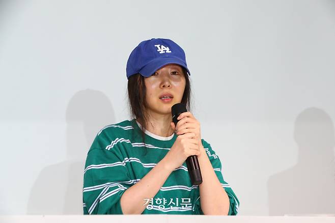 하이브 산하 레이블 어도어의 민희진 대표가 지난달 25일 서울 강남 한국컨퍼런스센터에서 기자회견을 하고 있다. 이준헌 기자