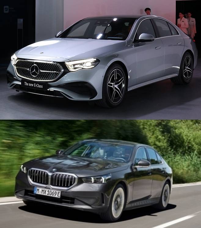 벤츠 더 뉴 E-클래스(위)와 BMW 530e(아래)의 모습/사진= 각 사 제