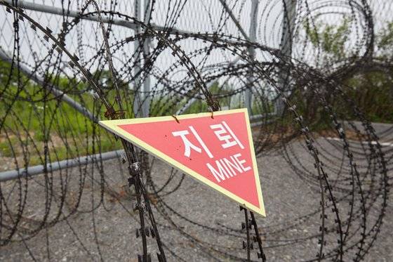 도라전망대에 있는 지뢰 경고판이 위험 지역임을 알려주고 있다. 소중 학생기자단은 이곳이 계속 위험한 지역이어야 하는지. 왜 여기가 위험한 지역이 되었고, 위험한 지역이 아니려면 어떻게 해야 하는지 생각해보는 시간도 가졌다.