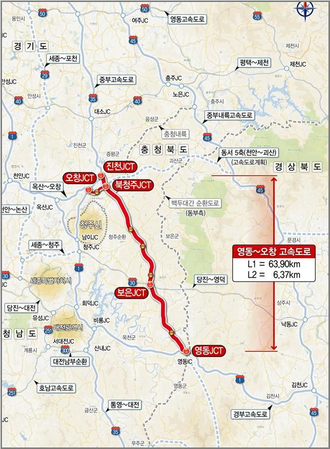충북 영동~오창 고속도로 건설사업 노선도. (사진=충북도 제공) *재판매 및 DB 금지