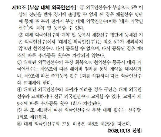 ▲지난해 신설된 부상 대체 외국인선수 규정 [KBO]