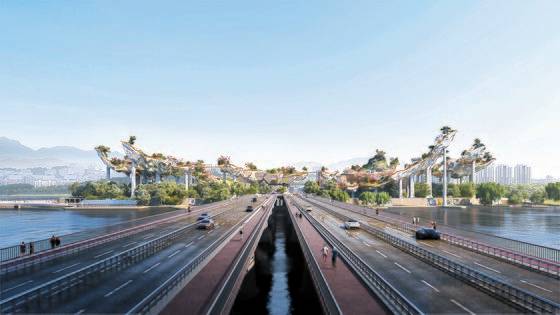 헤더윅이 디자인한 노들섬의 모습. 서울 산의 이미지를 형상화한 공중 보행로가 특징이다. 사진=서울시