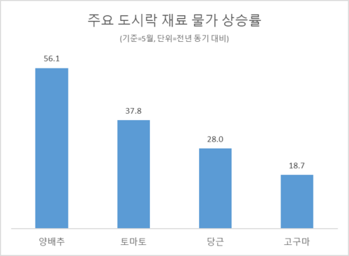 주요 도시락 재료 물가 상승률. <자료=통계청>