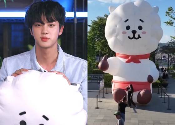 '전역 D-3' 방탄소년단 진의 알제이, 광화문에 우뚝!..K푸드 대표 캐릭터
