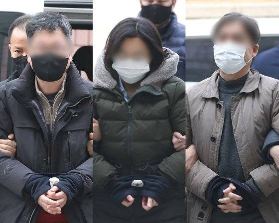 일명 '창원 간첩단 사건'에 연루돼 국가보안법 위반 혐의를 받는 피고인들. 뉴스1