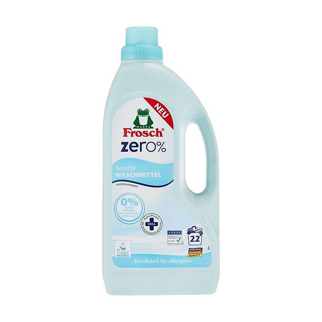 프로쉬 알러지 제로 액상 세탁세제 - 색소, 향료, 독한 보존제를 쓰지 않았고 알레르기 프리 인증을 받았으며 피부 보습 효과가 있는 우레아와 효소 5종 함유. 1.5L 2만4천9백원.