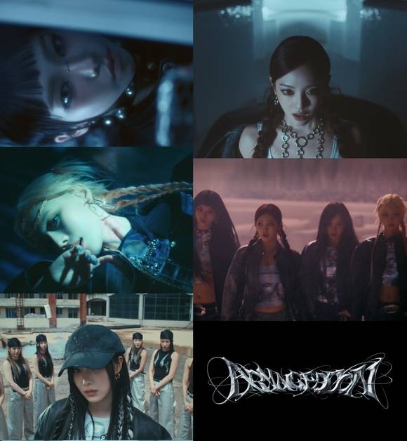 SM의 퍼포먼스 디렉팅 LAB 에스파 담당은 "'Done~~'에 손과 팔을 천천히 위로 뻗는 동작 그리고 'Aw wayo wayo'의 손가락과 체스트 웨이브를 통해 가사의 음절과 사운드의 질감을 표현함으로써 음악을 시각적으로 표현했다"고 'Armageddon' 퍼포먼스를 소개했다. 사진은 'Armageddon' 뮤직비디오 티저. /SM엔터