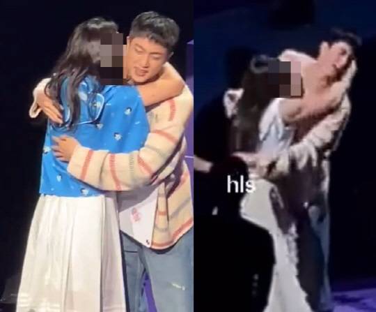 지난 13일 서울 송파구 일대에서 열린 2024 페스타 중 허그회에 참여한 1000명 팬들 중 일부가 진에게 볼 뽀뽀를 시도해 불쾌감을 주고 있다. 온라인 커뮤니티 캡처.