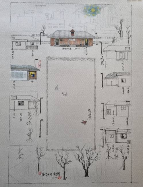 ▲ 춘천예술촌 야경도, 이광택 작