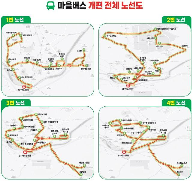 마을버스 개편 전체 노선도. 성주군청 제공