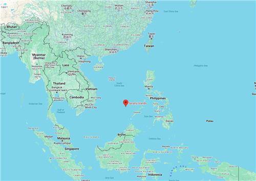 남중국해 스프래틀리 군도(중국명 난사군도) [구글 지도 캡처. 재판매 및 DB 금지]
