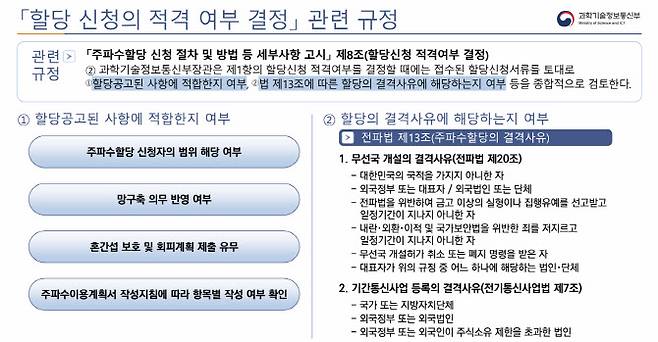 할당신청의 적격여부 판단은 형식적인 절차. 출처=과기정통부