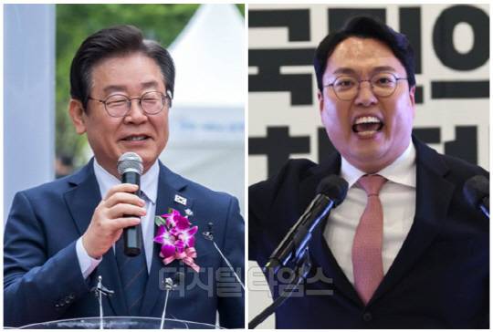 이재명(왼쪽) 더불어민주당 대표와 천하람 개혁신당 원내대표. <디지털타임스 이슬기 기자, 연합뉴스>