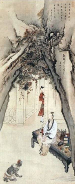 도난당한 것으로 추정되는 혜원 신윤복의 '고사인물도'. 앉아 있는 사람이 제갈량, 엎드린 사람이 맹획이다. /국가유산청