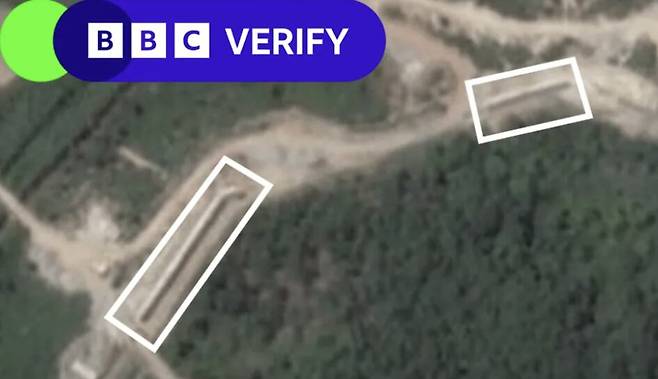 BBC 검증 전담팀(Verify)이 미 상업위성 업체 플래닛 PBC에 의뢰해 찍은 지난 17일자 비무장지대(DMZ) 위성 사진. /BBC