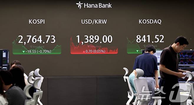 24일 오후 서울 중구 하나은행 본점 딜링룸 전광판. (자료사진) 2024.6.24/뉴스1 ⓒ News1 구윤성 기자
