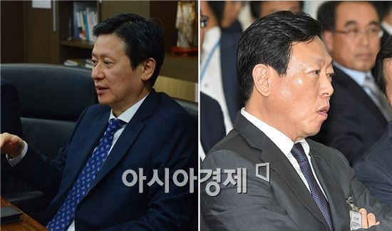 신동주 전 일본롯데홀딩스 부회장(왼쪽)과 신동빈 롯데그룹 회장(오른쪽).