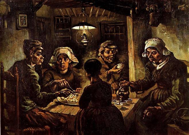 빈센트 반 고흐가 1885년에 농민을 대상으로 그린 <감자를 먹는 사람들>. /원본 유화 스케치는 네덜란드 크뢸러-뮐러 미술관이 소장
