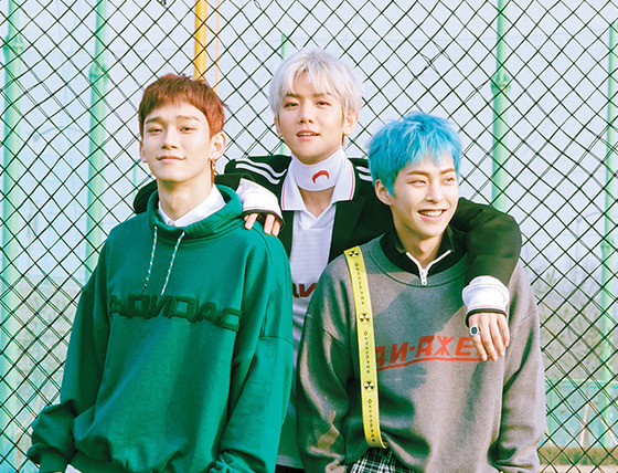 From left, Chen. Baekhyun and Ximuin of boy band EXO's subunit EXO-CBX [SM ENTERTAINMENT]