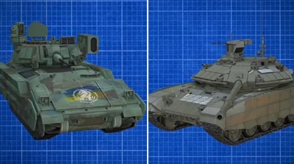 왼쪽은 미국의 브래들리 장갑차, 오른쪽은 러시아의 T-90M 주력전차