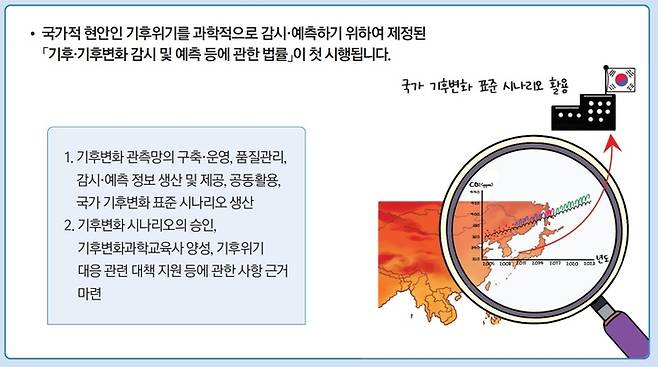 기상청이 '기후·기후변화 감시 및 예측 등에 관한 법률'을 10월 25일 첫 시행한다.