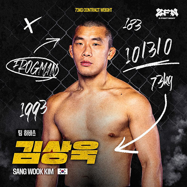 김상욱은 Road to UFC 참가를 통해 신장 183㎝ 및 윙스팬(양팔+어깨) 184㎝으로 측정됐다. 사진=ZFN 공식 SNS