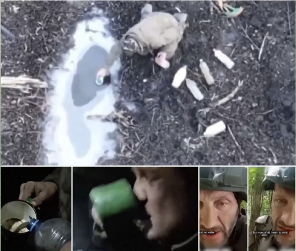 러시아 병사들이 식수 부족으로 강이나 우물에서 오염된 물을 길러 마시는 모습. / 사진=빌트 러시아판 텔레그램
