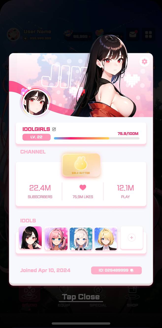 '아이돌 걸즈 라이브' 캐릭터 선택 및 개별 채널 장면(제공=리브라시스템즈).