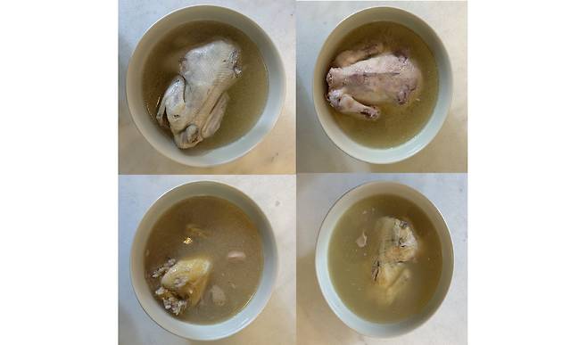 (왼쪽 위부터 시계방향으로)대상 청정원 호밍스 녹두삼계탕, 피코크 녹두삼계탕, 오뚜기 옛날삼계탕, 비비고 삼계탕/사진=김아름 기자 armijjang@