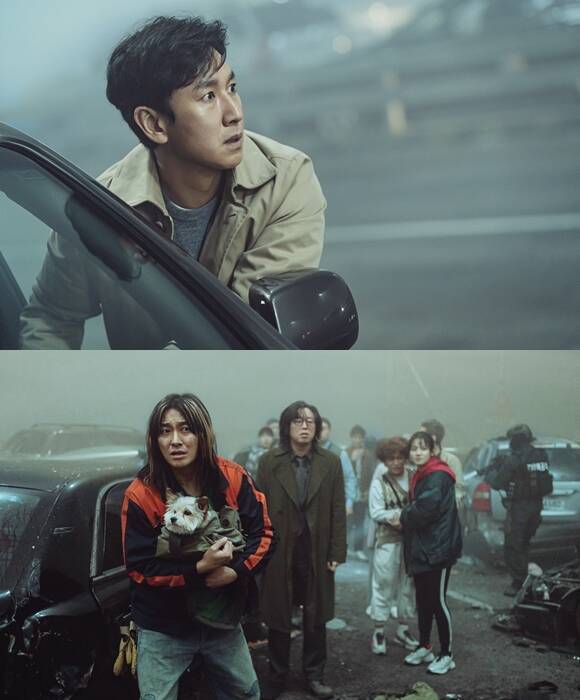 故 이선균(위쪽)의 유작 '탈출'은 12일 개봉한다. 이와 관련해 관계자는 "재난 장르의 영화를 선호하는 10대나 영화를 관람하고자 하는 직장인들 모두 극장 관람이 금요일이 더 용이하기 때문에 그렇게 결정했다"고 이유를 설명했다. /CJ ENM